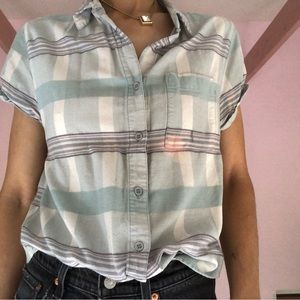 BDG Grey and turquoise plaid button down